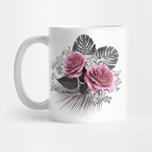 Pink Flowers Tropical Leaves Mug